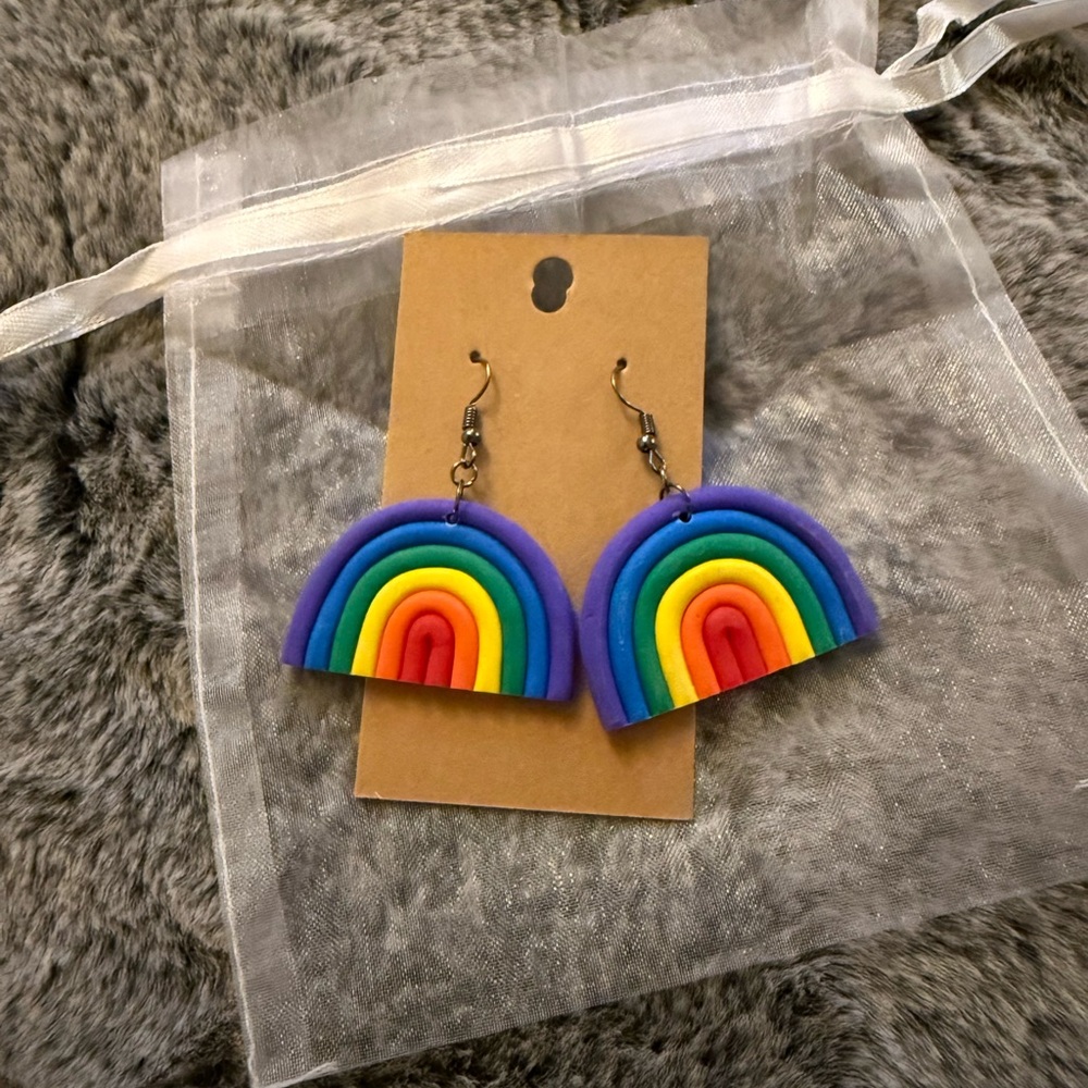 Rainbow clay earrings! handmade from polymer clay with backs!